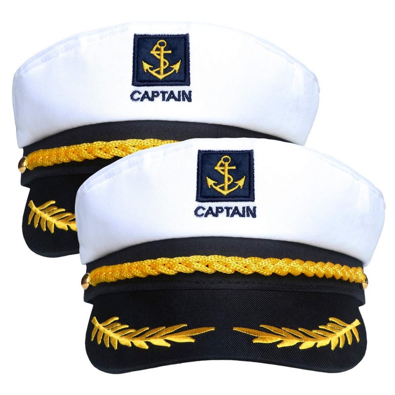 D-Fokes 2 Pieces Navy Marine Admiral Style Hat - Adjustable Ship Sailor Cap Yacht Boat Captain Hat Funny Party Hats for Adult Costume Accessory - Image 1